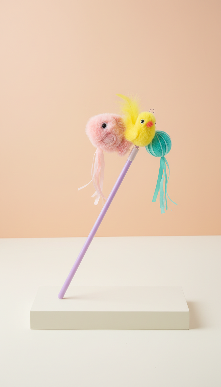 Interactive Cat Wand Toy with Plush Attachments